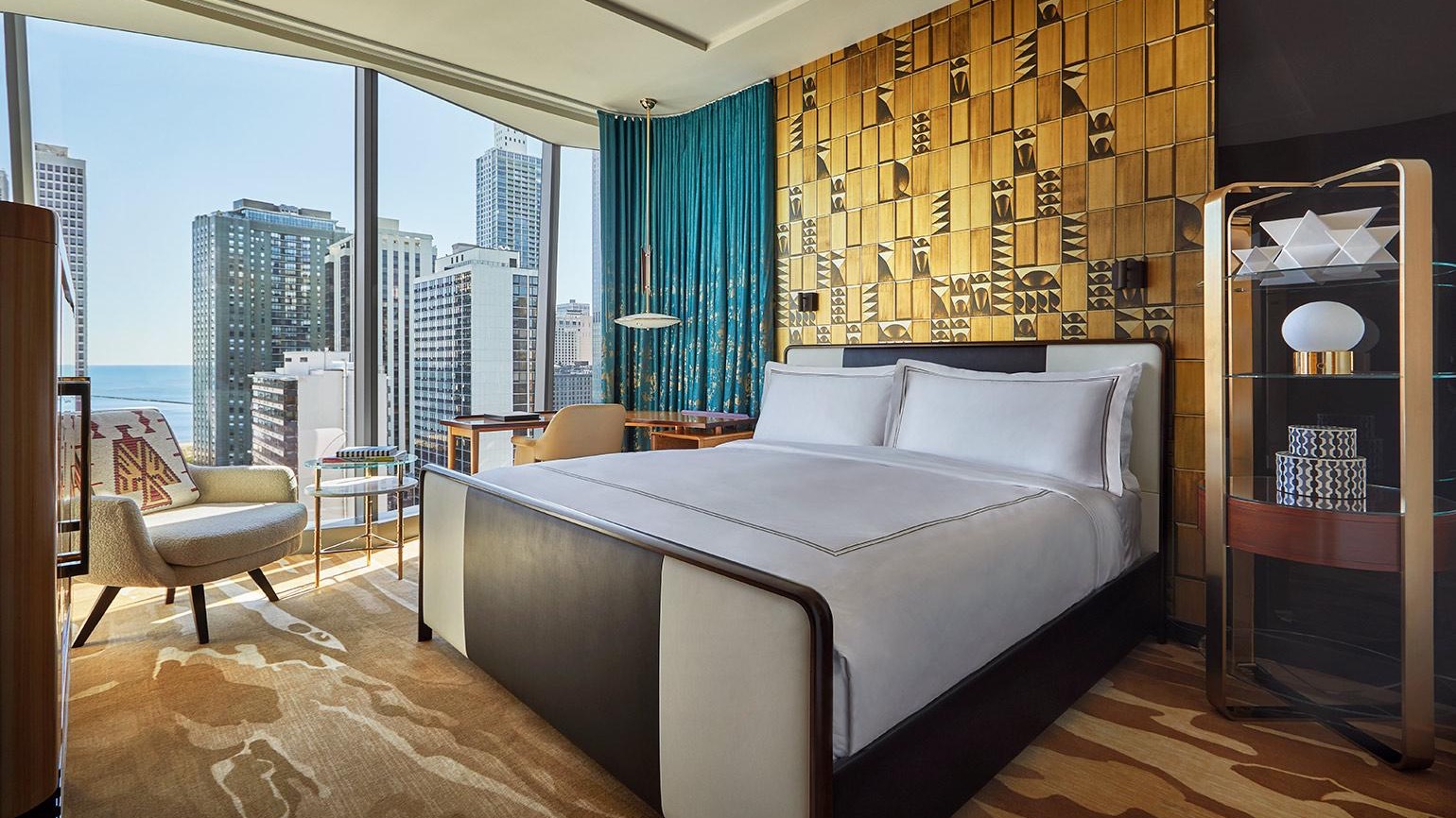 Hotel room at Viceroy with large window view of the city