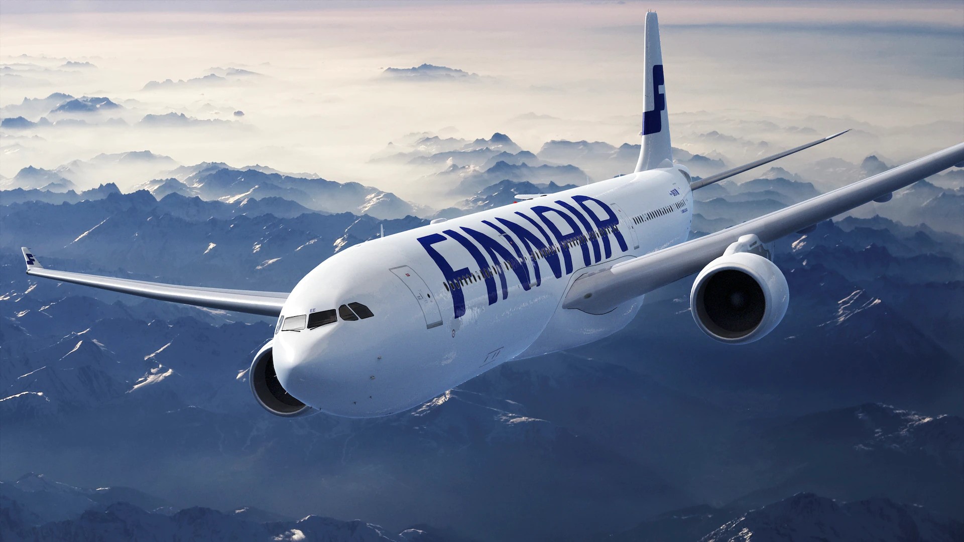 a finnair plane in the sky