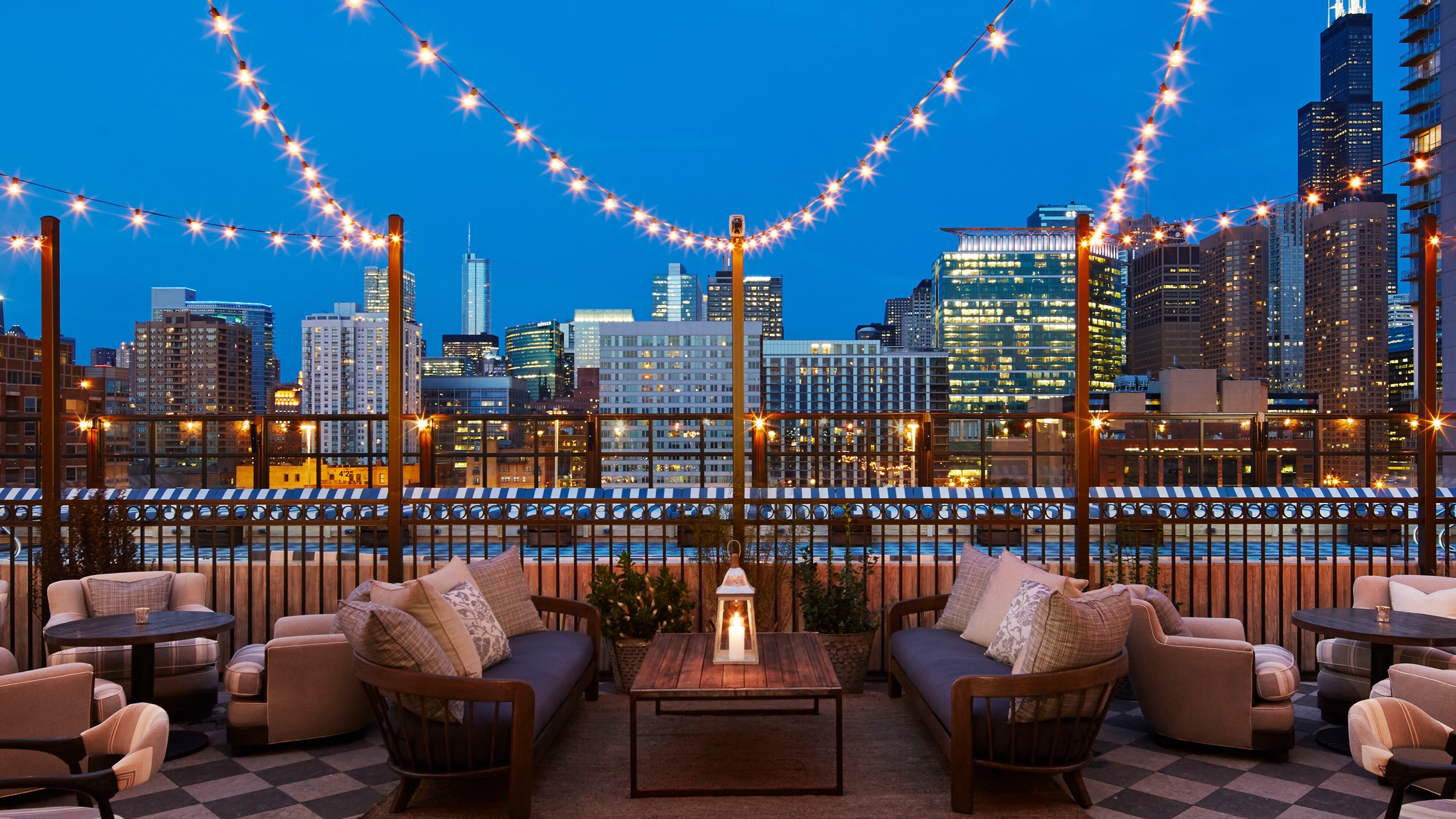 Outside seating area at Soho House in Chicago