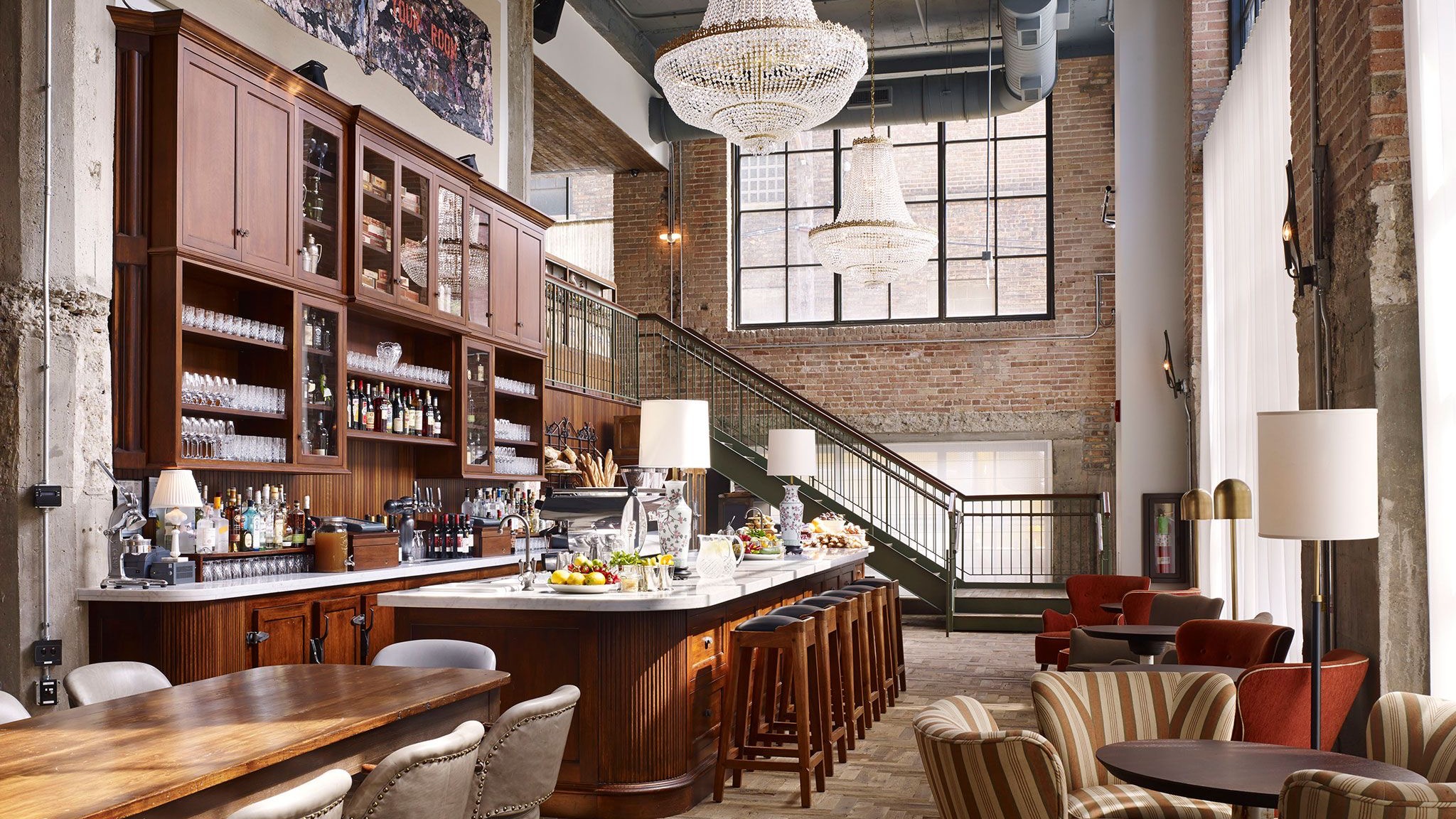 Bar area with classic New York design at Soho House Chicago
