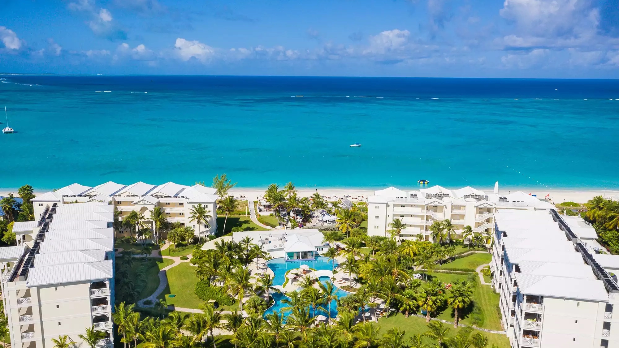 The Alexandra Resort from high above with a swimming pool in the middle