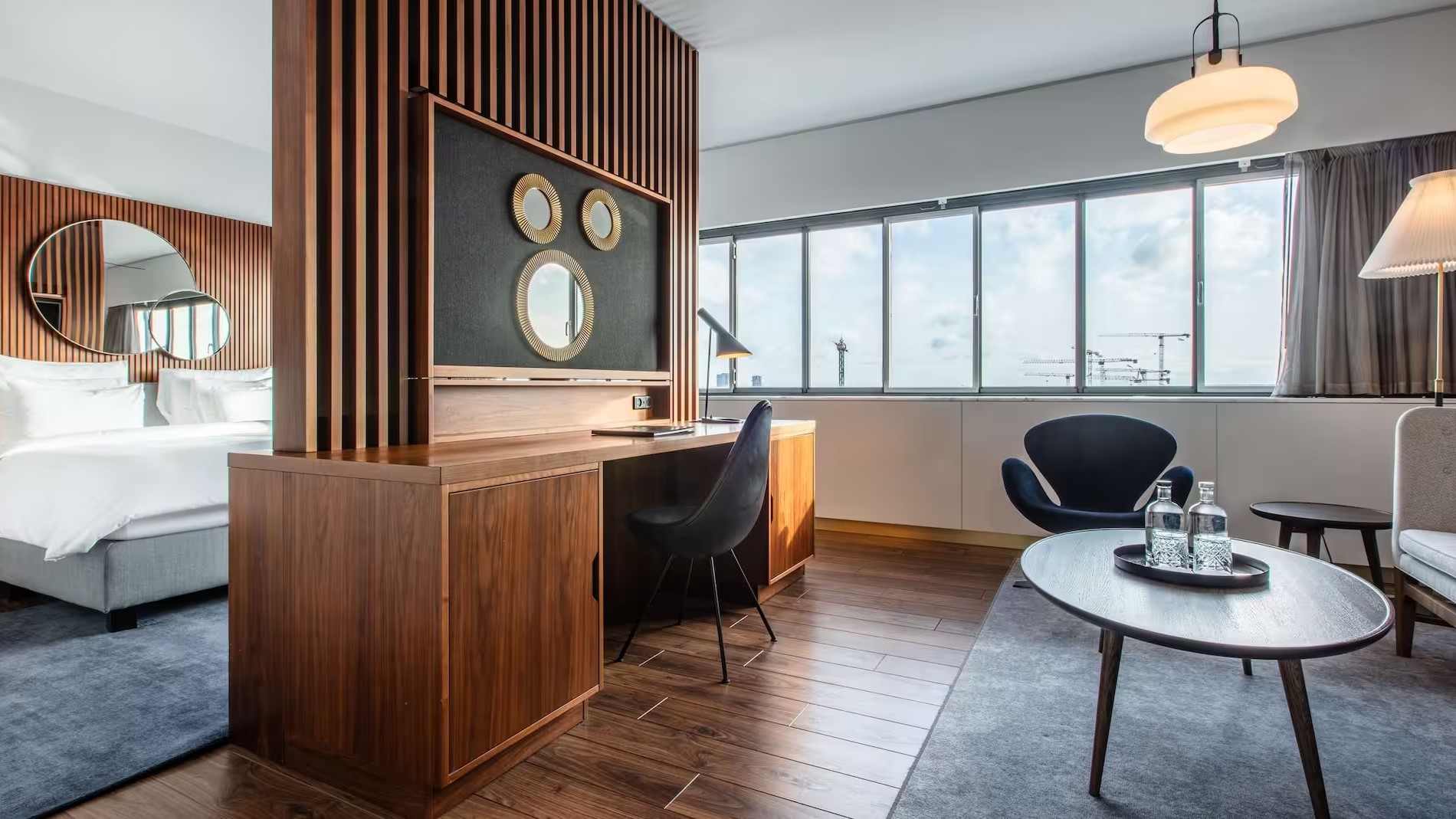 room 606 at radisson collection royal hotel copenhagen with a brown wooden desk