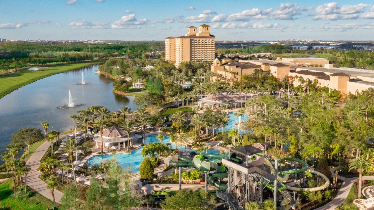 The Ritz-Carlton Orlando Grande Lakes seen from above at day